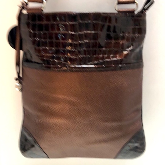 Brighton Faux Crocodile Pebbled Leather Brown Bag - Picture 2 of 11